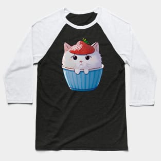 Cute Kawaii Cat in a Cup with Strawberry Hat Baseball T-Shirt